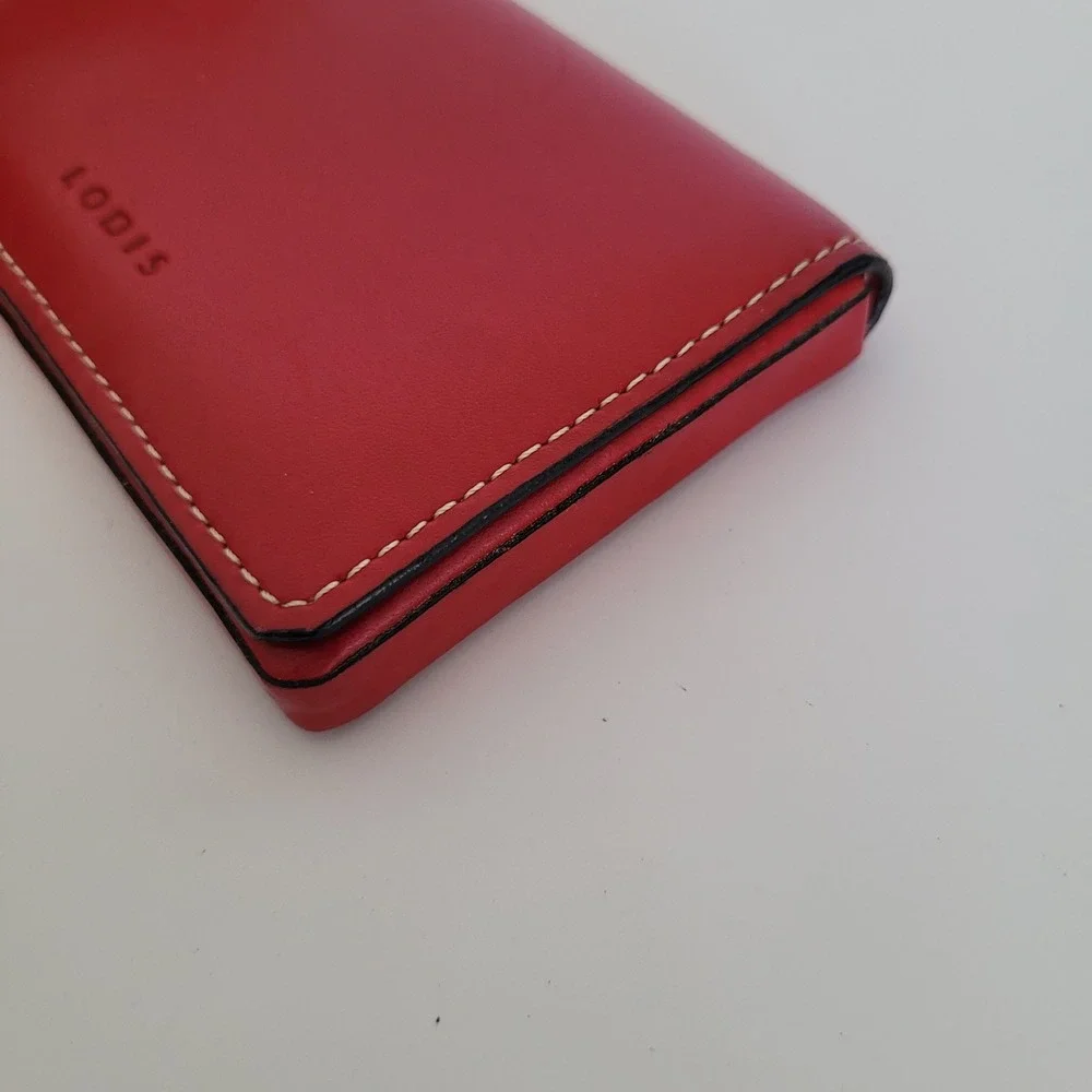 Lodis Los Angeles Red Leather Business Card Holder Wallet Magnetic Case Box